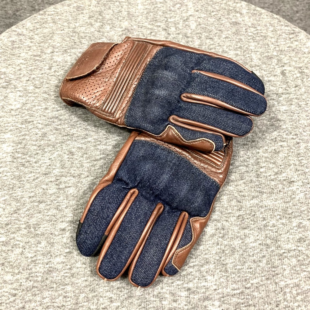 Indie Ridge Motorcycle Leather Gloves Denim Camel Protective Unisex Size Large